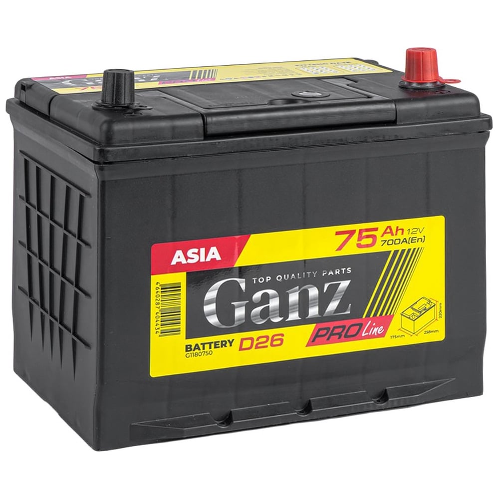 Изображение товара Аккумулятор Ganz PRO-Line JIS 75 А/ч R+ обратный 12В 700 А