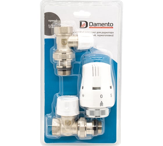 Изображение товара Термостатический комплект для радиатора прямой Damento Clima термоклапан, клапан нижний, термоголовка 1/2" В-Н 023010