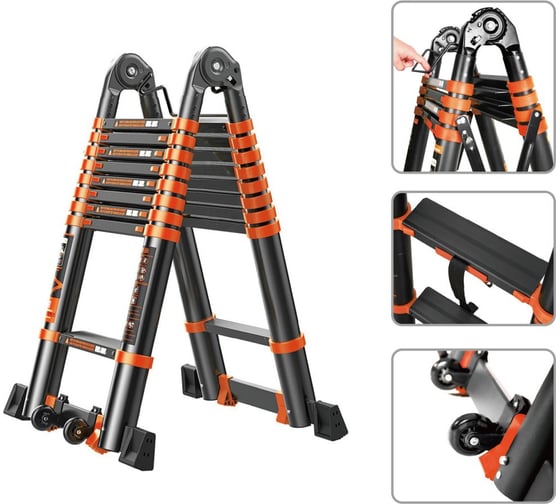 Изображение товара Лестница телескопическая STARTUL двухсекционная алюминиевая 210/420 см, 2x5 ступеней, 14.8 кг BLACK LINE ST9932-042