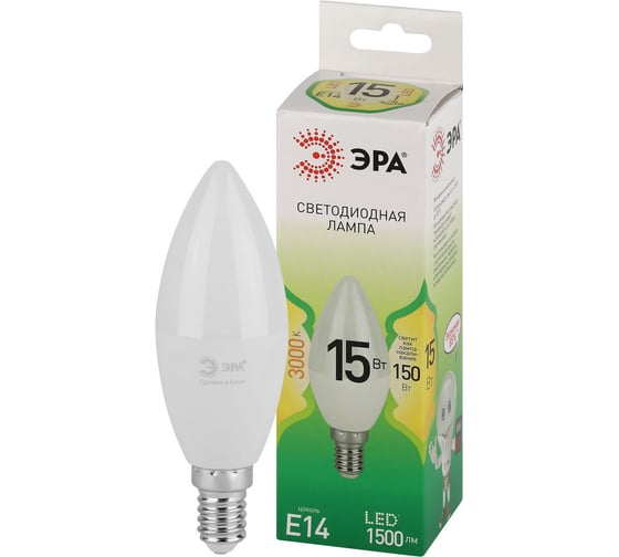 Изображение товара Лампочка светодиодная ЭРА GREEN LINE LED B3515W830E14 GL E14 15 Вт свеча теплый свет Б0067130