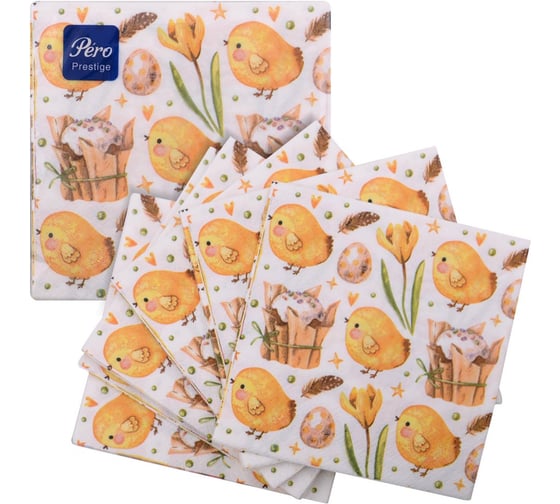 Изображение товара Салфетки бумажные МУЛЬТИДОМ Pero Prestige Цыплята, 33х33 см, 3-хслойные, 20 листов 629