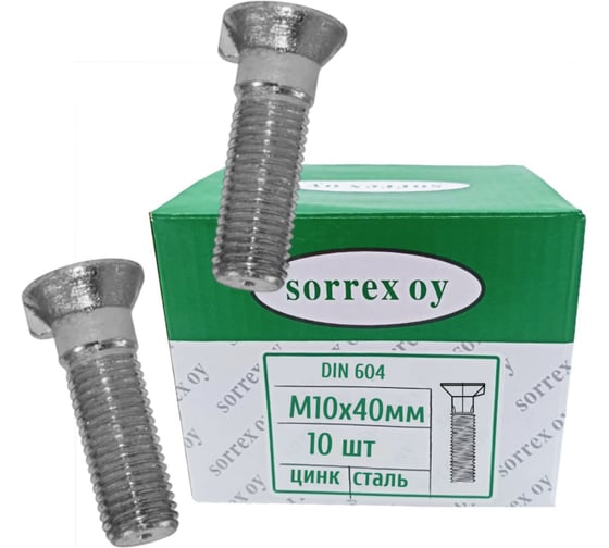 Изображение товара Мебельный болт SORREX М10x40 с полукруглой головкой шляпкой и усом оцинкованный по DIN 604 с неполной резьбой 10 штук 0604-1-10-040 10