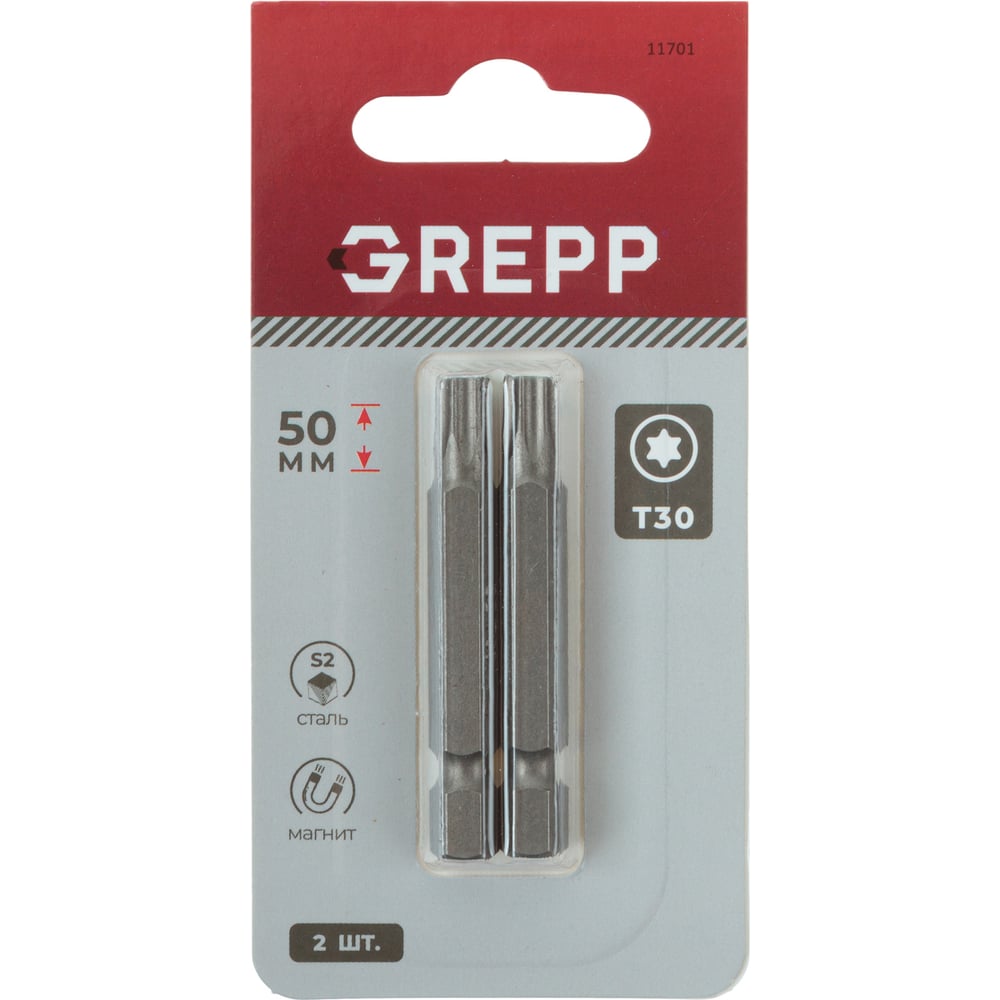 Набор бит GREPP T30x50 мм, сталь S2, (2шт) 11701