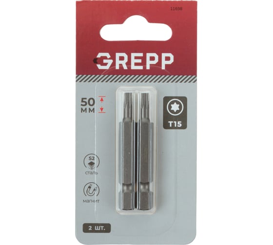 Изображение товара Набор бит GREPP T15x50 мм, сталь S2, (2шт) 11698