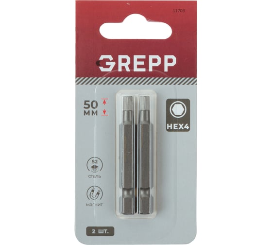 Изображение товара Набор бит GREPP HEX4x50 мм, сталь S2, (2шт) 11703