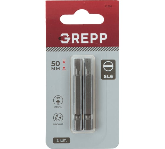 Изображение товара Набор бит GREPP SL6x50 мм, сталь S2, (2шт) 11696