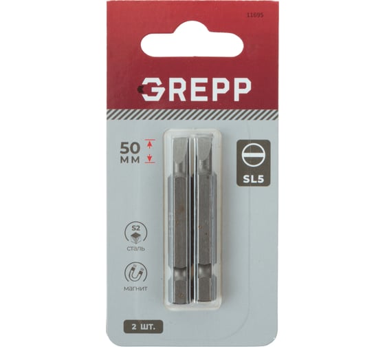 Изображение товара Набор бит GREPP SL5x50 мм, сталь S2, (2шт) 11695