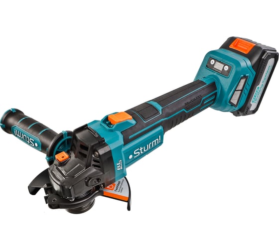 Изображение товара Аккумуляторная бесщеточная угловая шлифмашина Sturm, 18В, 1BatterySystem, 125мм, плавный пуск, 1x4Ач, кейс CAG18125BLE