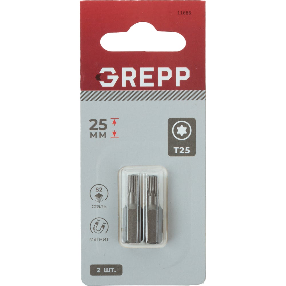 Набор бит GREPP T25x25 мм, сталь S2, (2шт) 11686