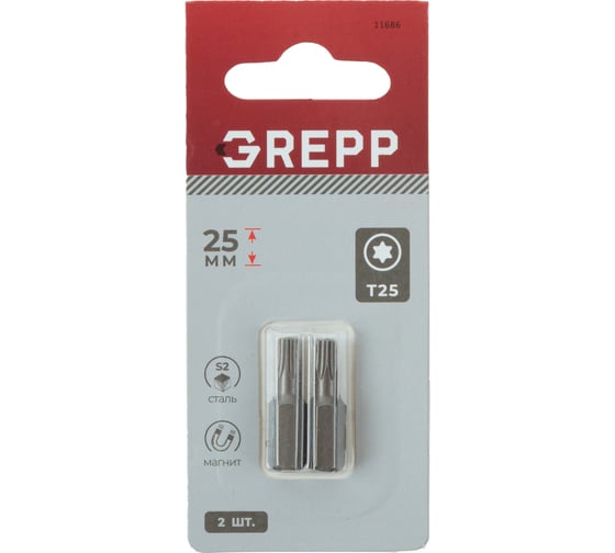 Изображение товара Набор бит GREPP T25x25 мм, сталь S2, (2шт) 11686
