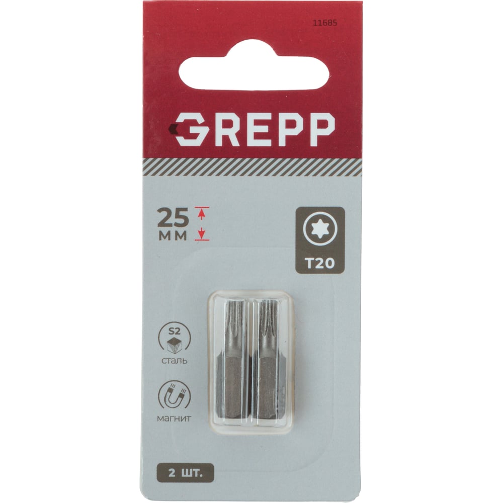 Набор бит GREPP T20x25 мм, сталь S2, (2шт) 11685