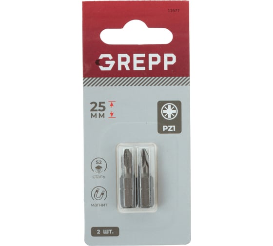 Изображение товара Набор бит GREPP PZ1x25 мм, сталь S2, (2шт) 11677