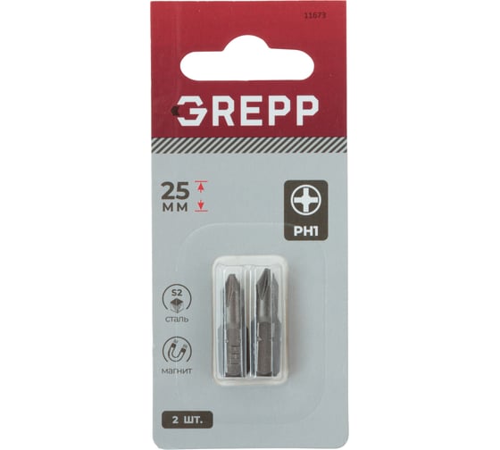 Изображение товара Набор бит GREPP PH1x25 мм, сталь S2, (2шт) 11673