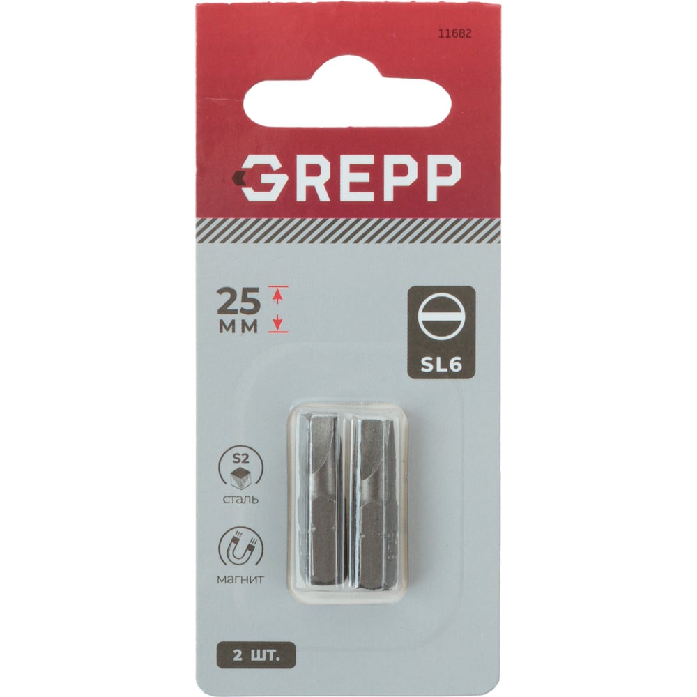 Изображение товара Набор бит GREPP SL6x25 мм, сталь S2, (2шт) 11682