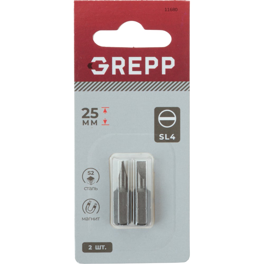 Изображение товара Набор бит GREPP SL4x25 мм, сталь S2, (2шт) 11680