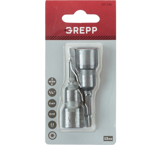 Изображение товара Набор бит с торцевой головкой GREPP 13 ммх65 мм(2шт) 117-710