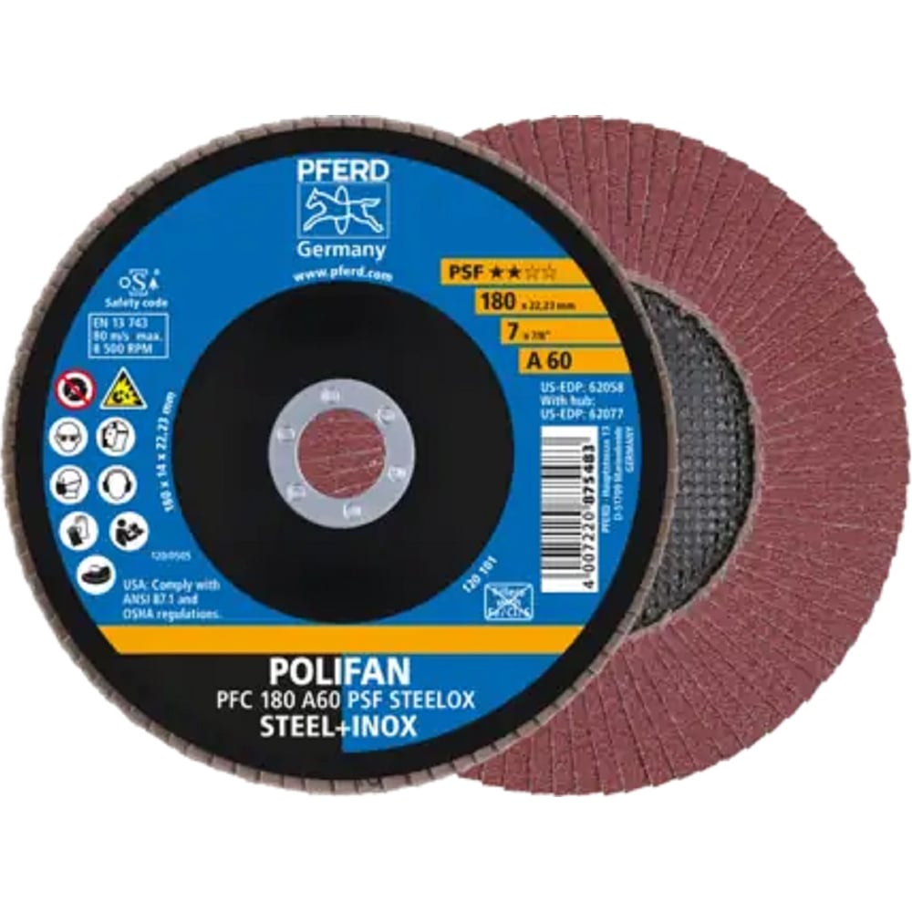 Изображение товара Круг шлифовальный PFERD PFC 180 A60 PSF STEELOX для металла