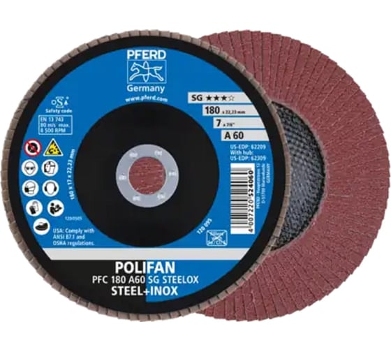 Изображение товара Круг шлифовальный лепестковый PFERD PFC 180 A60 SG STEELOX (167854) 67706185