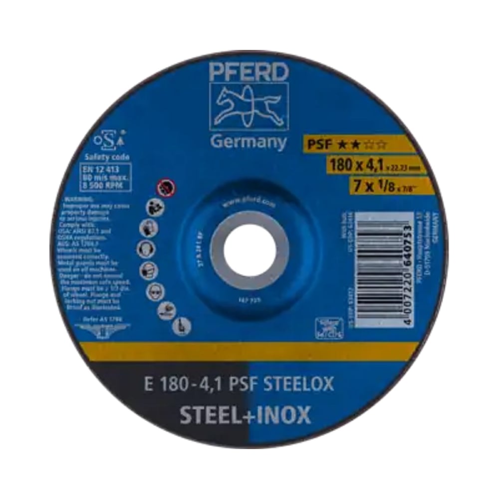 Изображение товара Шлифовальный диск PFERD E 180-4.1 PSF STEELOX для металла, 180 мм