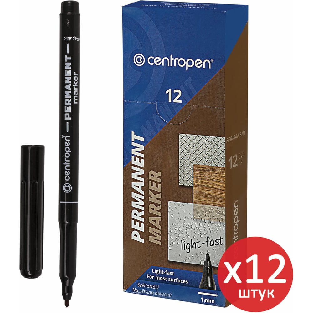Изображение товара Маркер перманентный ОФИСМАГ CENTROPEN 2536, черный, выгодная упаковка, комплект 12 штук, 1 мм 880594 Изображение товара Маркер перманентный ОФИСМАГ CENTROPEN 2536, черный, выгодная упаковка, комплект 12 штук, 1 мм 880594
