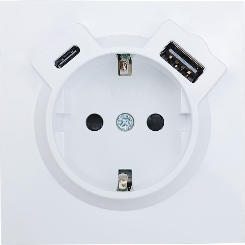 Изображение товара Розетка Lezard ZIMA с заземлением и USB разъемом, белая