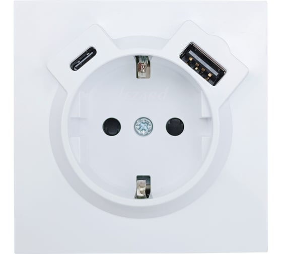 Изображение товара Розетка Lezard ZIMA с заземлением TC + USB разъем, белая 704-0288-181TC