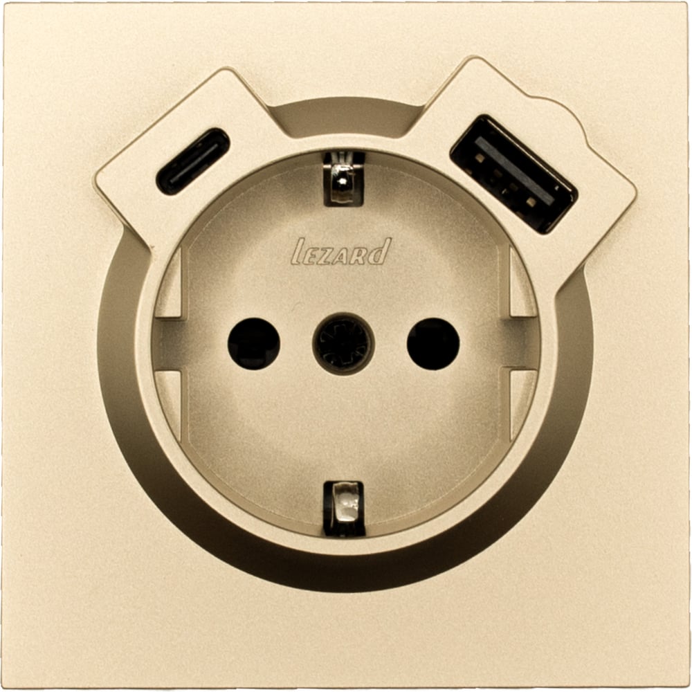 Розетка Lezard ZIMA с заземлением TC + USB разъем, золото 704-3688-181TC