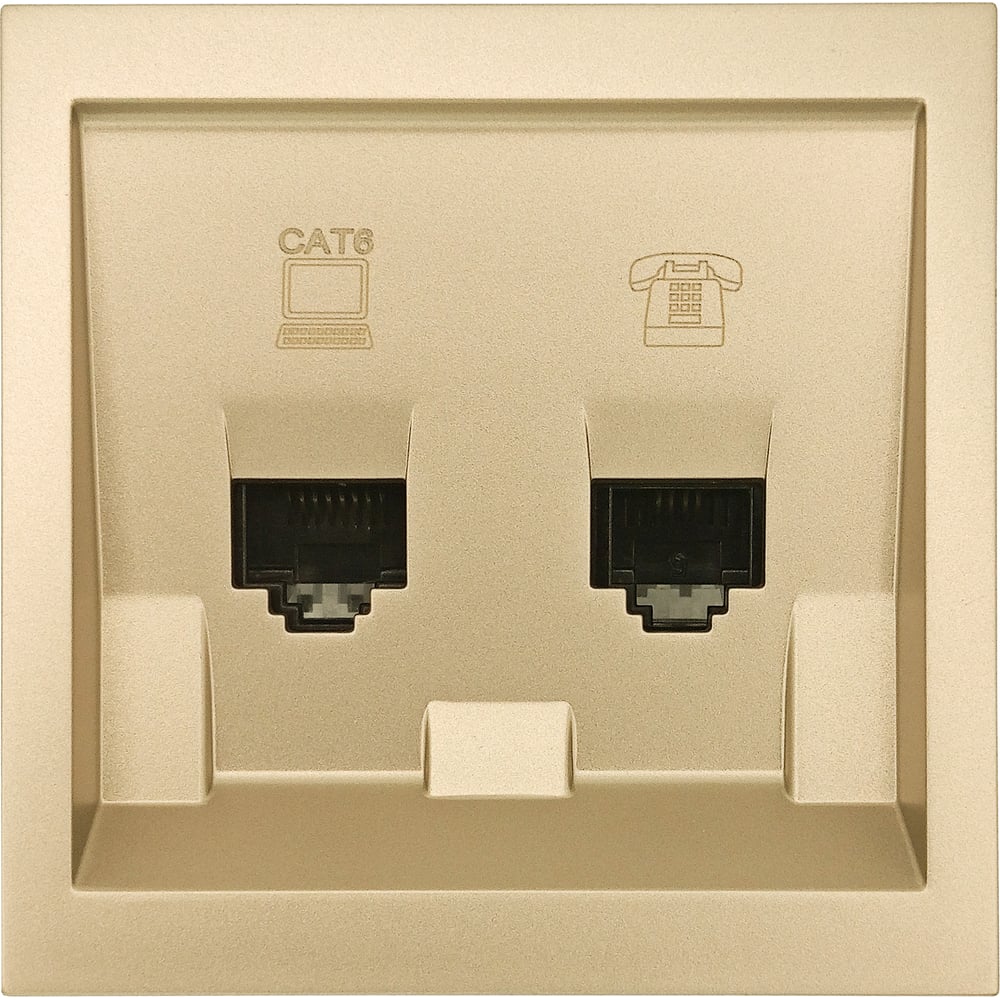 Изображение товара Розетка Lezard ZIMA компьютер+телефон, золото, IP20, встроенная