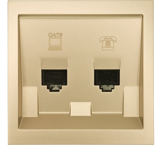 Изображение товара Розетка Lezard ZIMA компьютер+телефон, золото, с модулем Cat 6 704-3688-144
