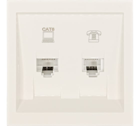 Изображение товара Розетка Lezard ZIMA компьютер+телефон, слоновая кость, с модулем Cat 6 704-9088-144