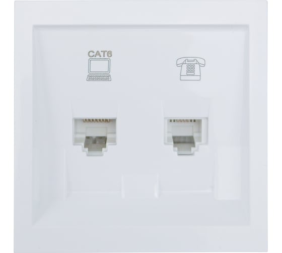 Изображение товара Розетка Lezard ZIMA компьютер+телефон, белая, с модулем Cat 6 704-0288-144