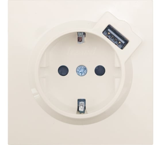 Изображение товара Розетка Lezard ZIMA с заземлением + USB разъем, слоновая кость 704-9088-181