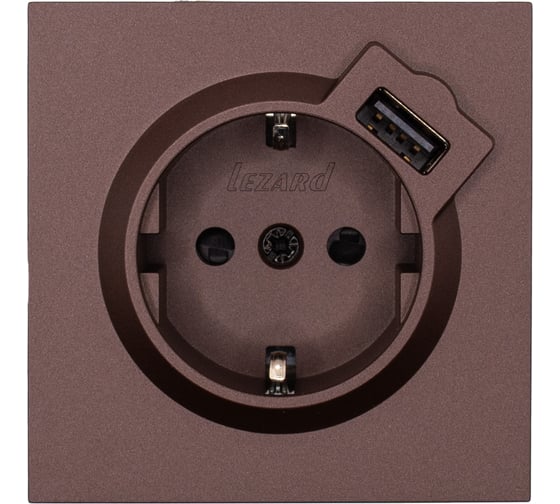 Изображение товара Розетка Lezard ZIMA с заземлением + USB разъем, шоколад 704-7388-181