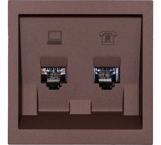 Изображение товара Розетка Lezard ZIMA компьютер+телефон, шоколад 704-7388-143