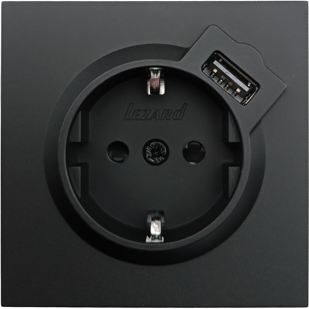 Изображение товара Розетка Lezard ZIMA с заземлением и USB разъемом, черный бархат, IP20