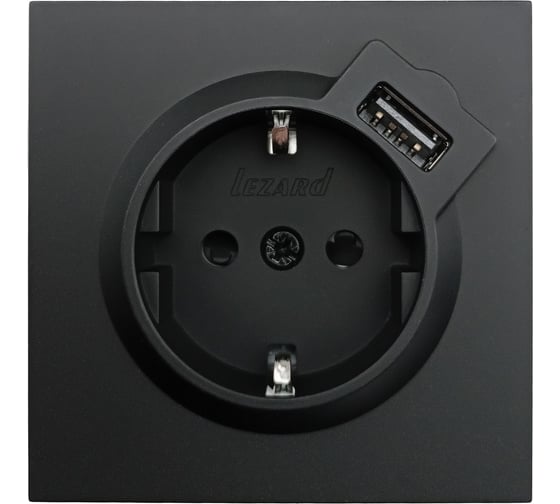 Изображение товара Розетка Lezard ZIMA с заземлением + USB разъем, черный бархат 704-4288-181