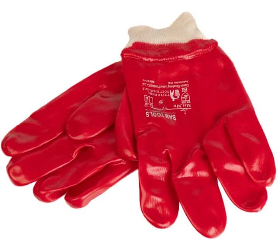 Изображение товара Перчатки маслобензостойкие трикотажные SAMGRUPP полный ПВХ облив красные, гранат, р.10/XL, 30 пар, SAMC-074000004-30