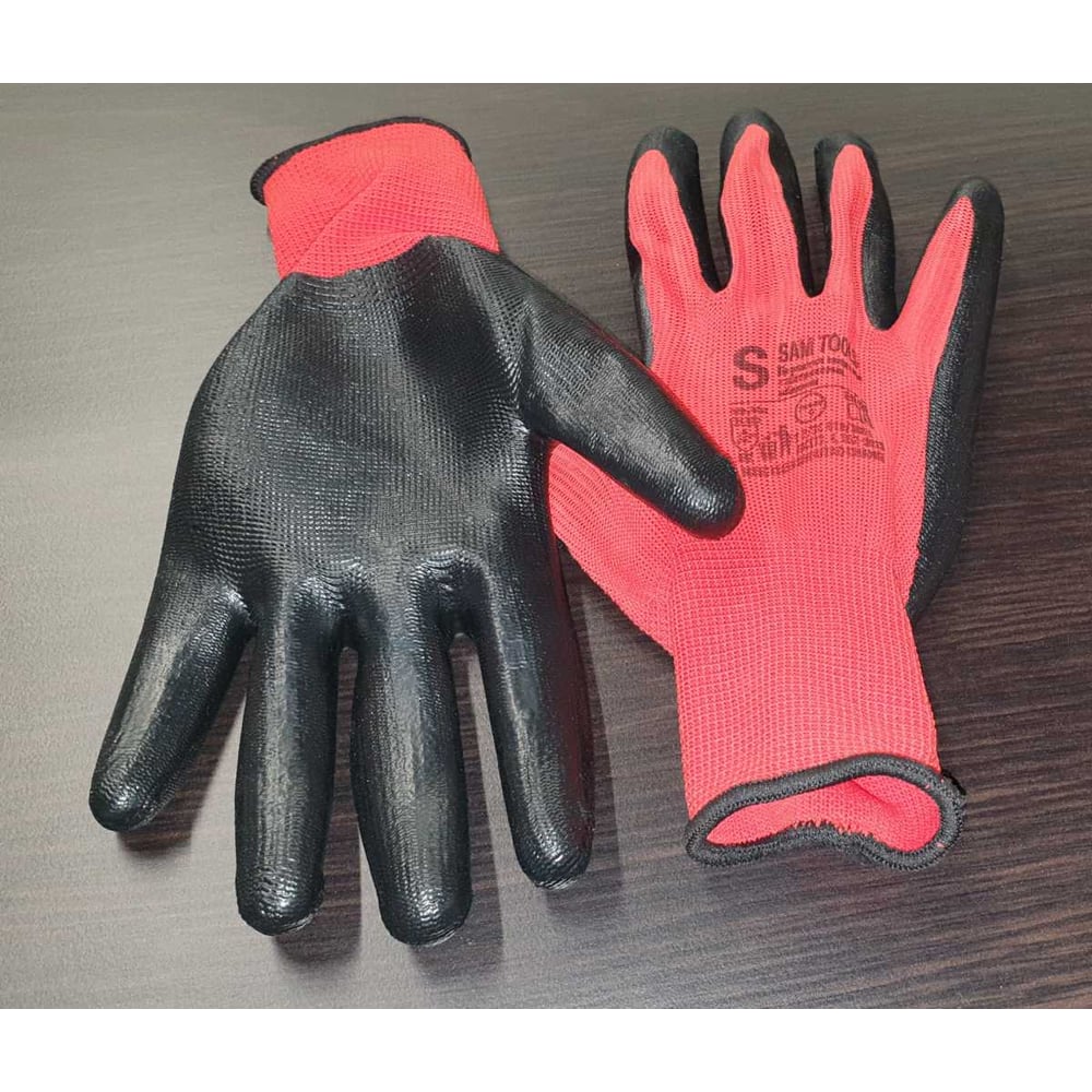 Изображение товара Перчатки нейлоновые с нитрильно-латексным покрытием SAMGRUPP 13 класс обливом красные 600 пар