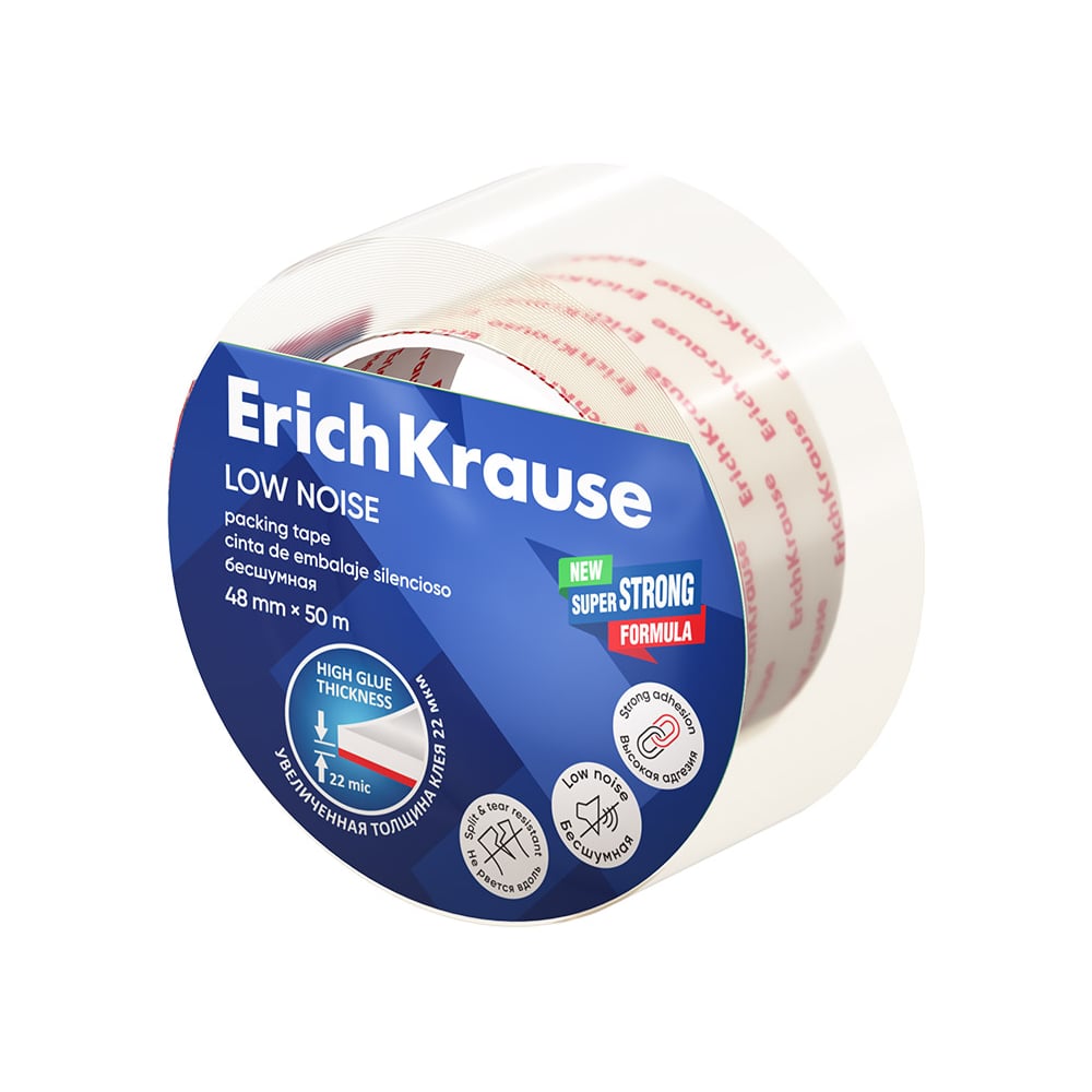 Изображение товара Упаковочная клейкая лента ErichKrause Low noise 48 ммх50 м прозрачная бесшумная