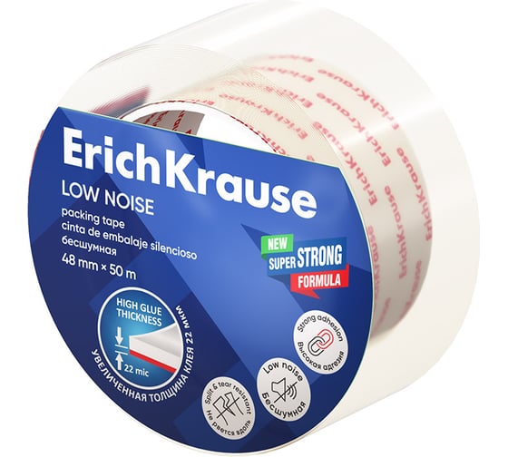 Изображение товара Клейкая лента ErichKrause упаковочная Бесшумная, 48 мм x 50 м, повышенная прозрачность 58748