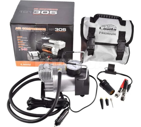 Изображение товара Компрессор автомобильный LAVITA 12В, 15А, 10 АТМ, 37Л/МИН, ПРЕМИУМ LA 191305