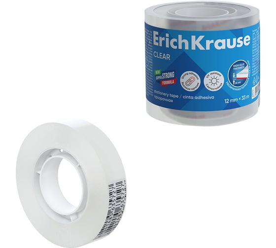 Изображение товара Набор из 4 клейких лент ErichKrause Clear прозрачная, 12 ммх33 м (в пленке) 63572