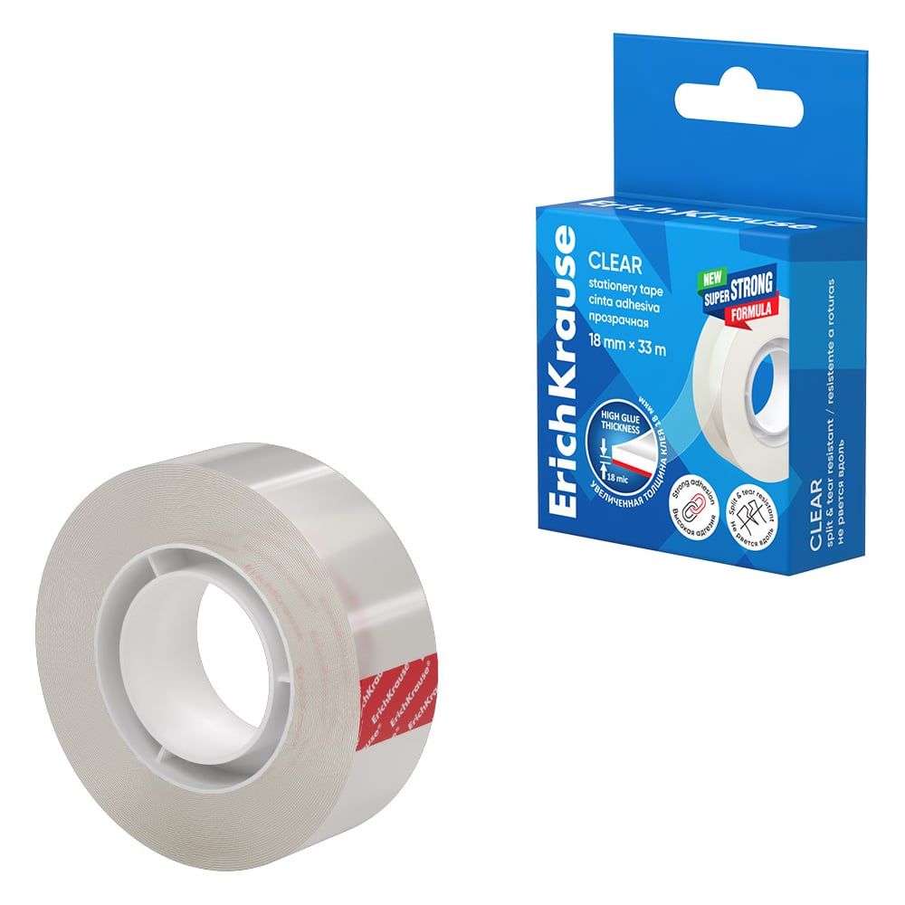 Изображение товара Клейкая прозрачная лента ErichKrause 18 мм х 33 м в коробке