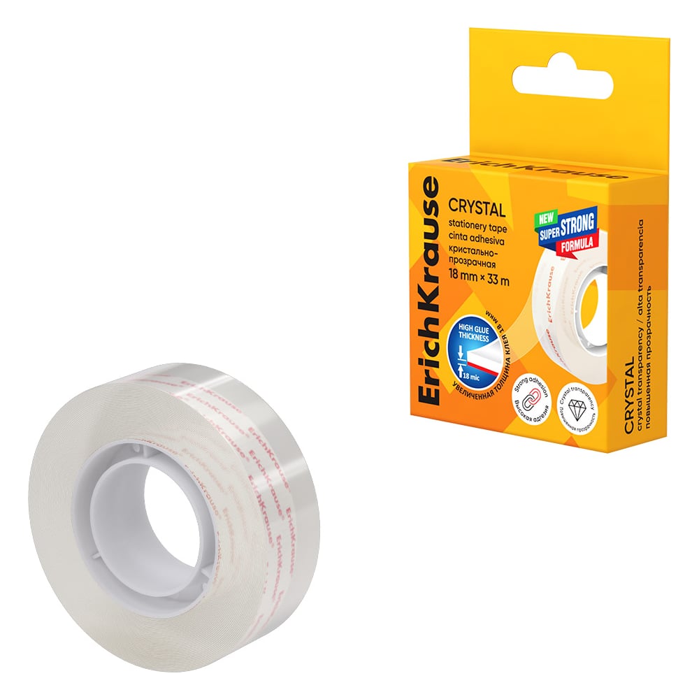 Изображение товара Клейкая лента ErichKrause Crystal прозрачная 18 мм х 33 м