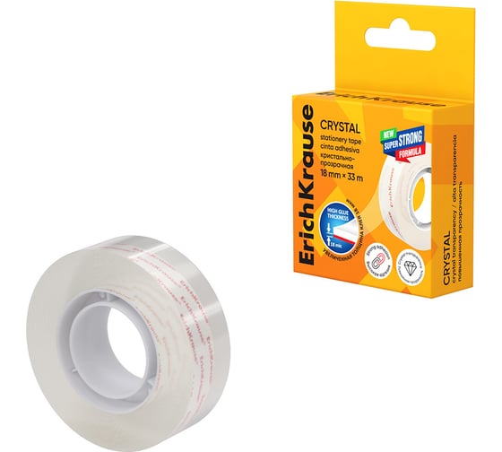 Изображение товара Клейкая лента ErichKrause Crystal повышенной прозрачности, 18 ммх33 м (в коробке по 1 шт) 36923