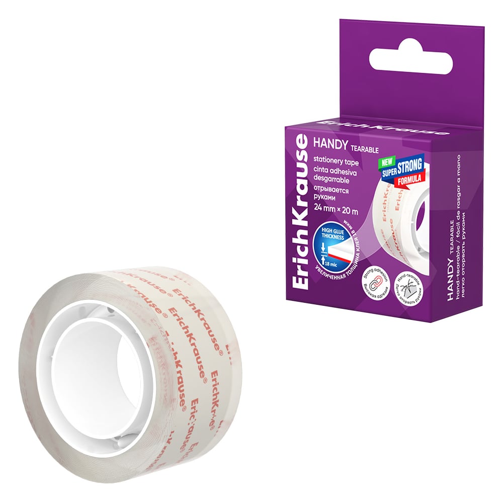 Изображение товара Клейкая лента ErichKrause Handy tearable 24 мм х 20 м прозрачная