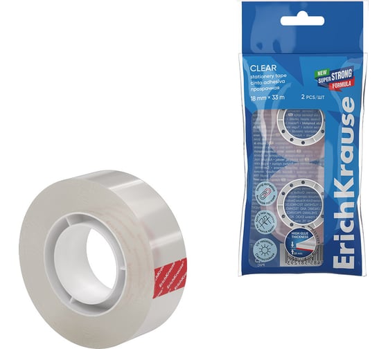 Изображение товара Набор из 2 клейких лент ErichKrause Clear прозрачная, 18 ммх33 м (в пакете) 58729