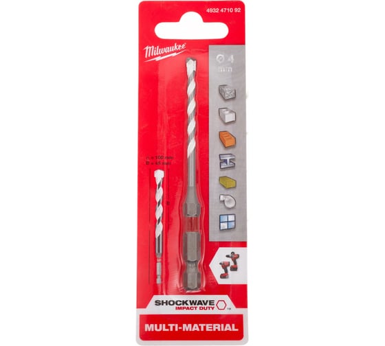 Изображение товара Сверло по мультиматериалам (4х90 мм; хвостовик HEX) Milwaukee 4932471092