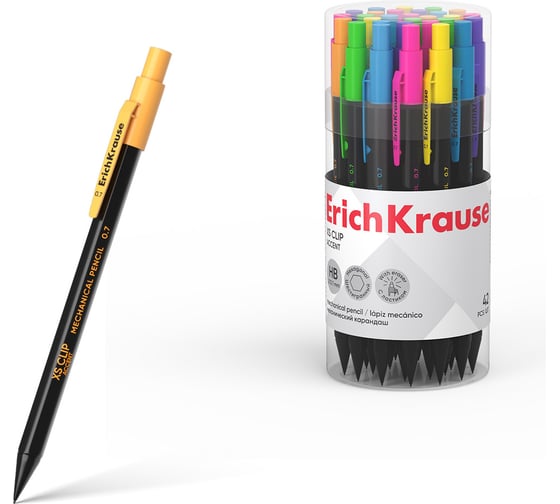 Изображение товара Карандаш механический ErichKrause XS Clip Accent 0.7 мм, HB (в тубусе по 42 шт.) 56011