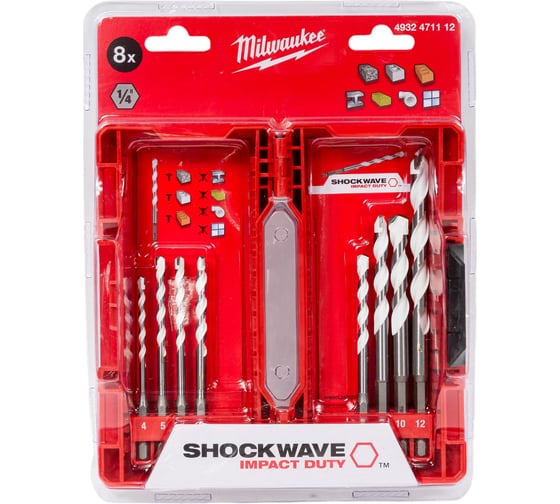 Изображение товара Набор сверл по мультиматериалам (8 шт; 4-12 мм; хвостовик HEX) Milwaukee 4932471112
